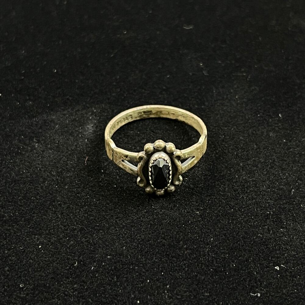 Vintage Sterling Silver Black Onyx Oval Floral Statement Ring Western Gypsy